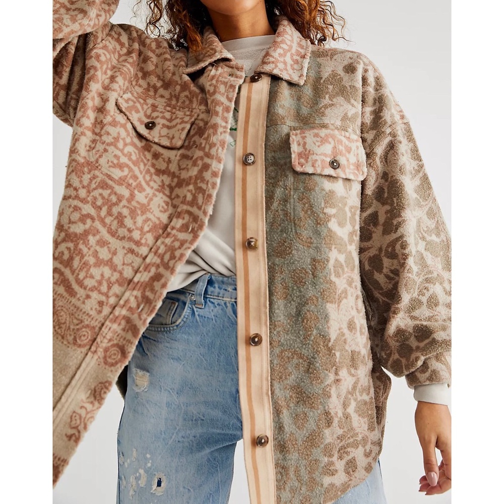 FREE PEOPLE Printed Ruby Jacket In Tea Combo Beige